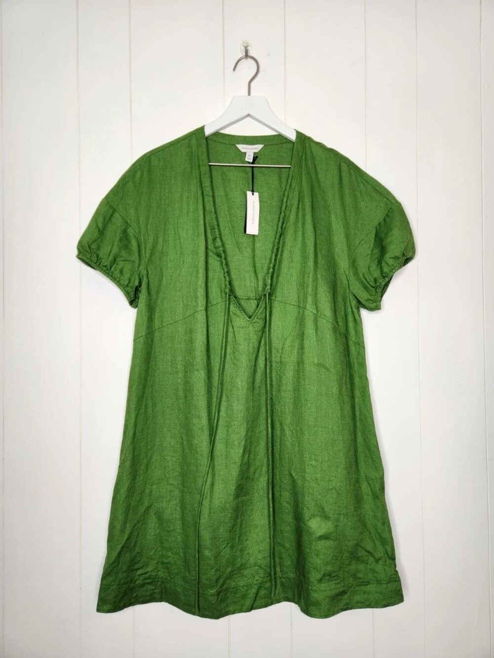 NWT Banana Republic Green Linen Tie Front Short Sleeve Woven Mini Dress - Picture 2 of 8